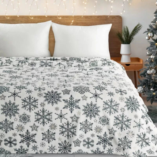 Eurofirany Coperta natalizia bianca blu navy fiocchi di neve - morbido copriletto in microfibra, 240 g/m²