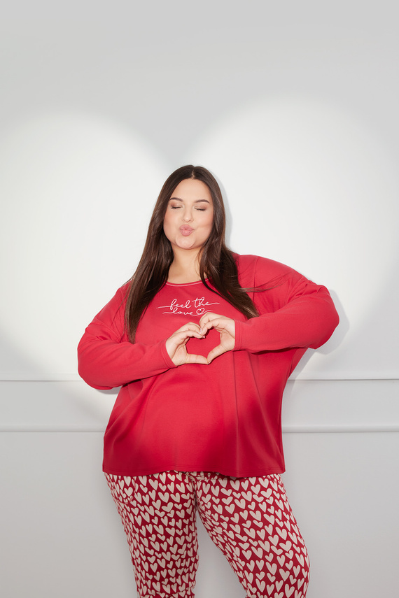 Evora Pigiama donna manica lunga, pantaloni lunghi Moda italiana - rosso/stampa