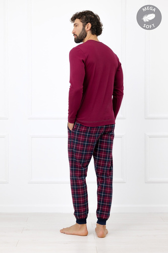Italian Fashion Brajan Pigiama uomo Mega Soft pantaloni lunghi a quadri bordeaux