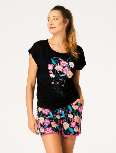 Pigiama donna Key LNS 560 nero – bambù, corto, pizzo