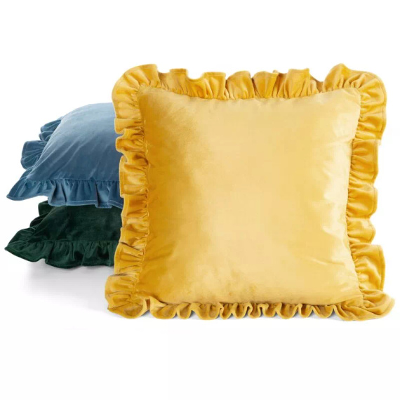 Copricuscino Brenda 45x45 verde salvia velluto volant mustard