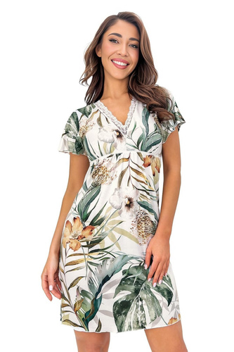 Camicia da notte Petra KB59 Mefemi Nipplex nero - viscosa, pizzo, manica corta, prima del ginocchio