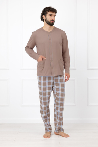 Italian Fashion Wilhelm Pigiama Uomo 100% Cotone Bottoni Quadri - cappuccino