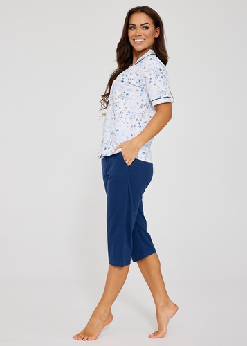 Cornette Yvonne 347/347 pigiama donna cotone fiori bottoni 3/4