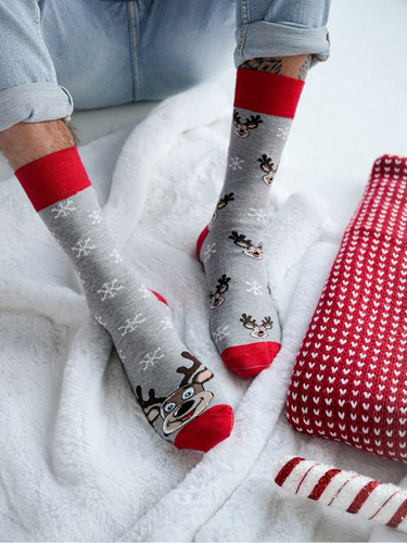 1290.039 Calzini natalizi con renna Milena - Non abbinabili, melange chiaro