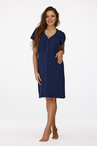 no. 16 Camicia da notte per la gravidanza Senizo blu navy - 100% cotone, manica corta, allattamento con bottone