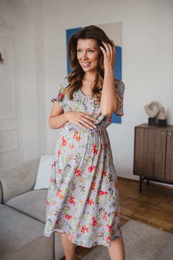 Lovely Dress Midi Milk & Love Abito Premaman e Allattamento Azzurro con Frutta