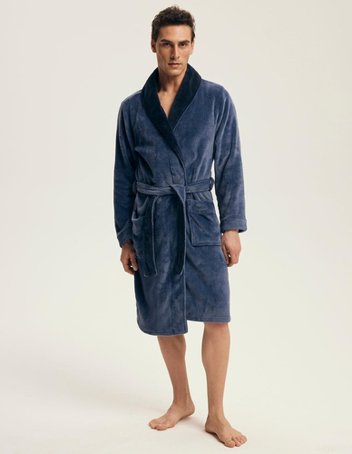 Accappatoio Henderson da uomo 43375 Nantes navy - collo a scialle, struttura a coste, design elegante