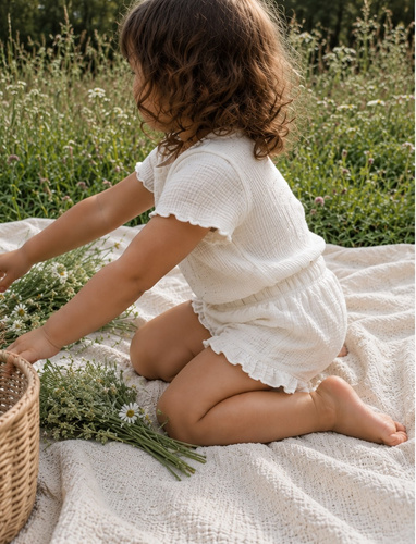 Mamatti SZ50302 pantaloncini bambini bianchi in mussola, traspiranti ed eleganti