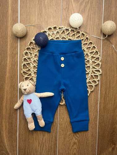 Leggings da bambino LC010 in cotone a coste color mare con bottoni in legno