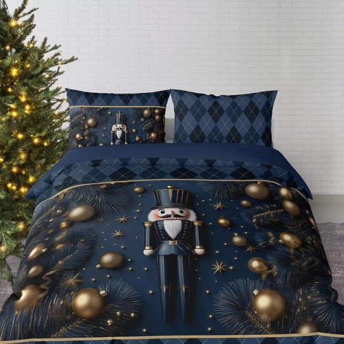 5823 A Christmas Dreams biancheria da letto in cotone Detexpol blu navy con Schiaccianoci - set natalizio 100% cotone