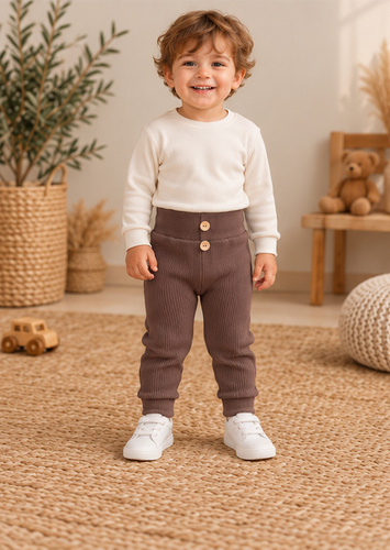 Leggings da bambino LC017 mus cioccolato in cotone a coste con bottoni