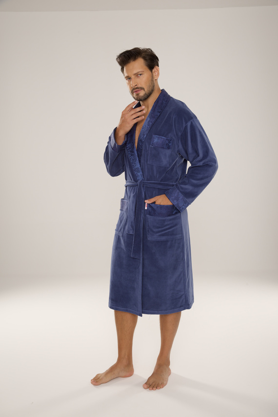 868 Nobile accappatoio da uomo in velluto De Lafense - elegante, morbido, pregiato, denim