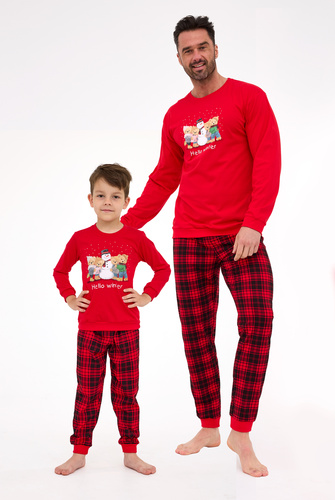 593/171 966/171 Pigiama invernale da bambino Cornette - Natale, rosso, cotone