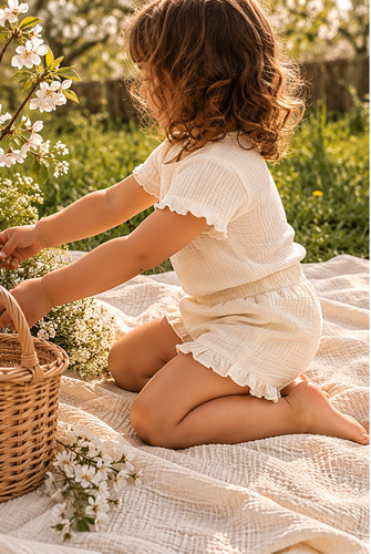 Mamatti SZ50303 ecru Pantaloncini bambini in mussola, freschi ed eleganti