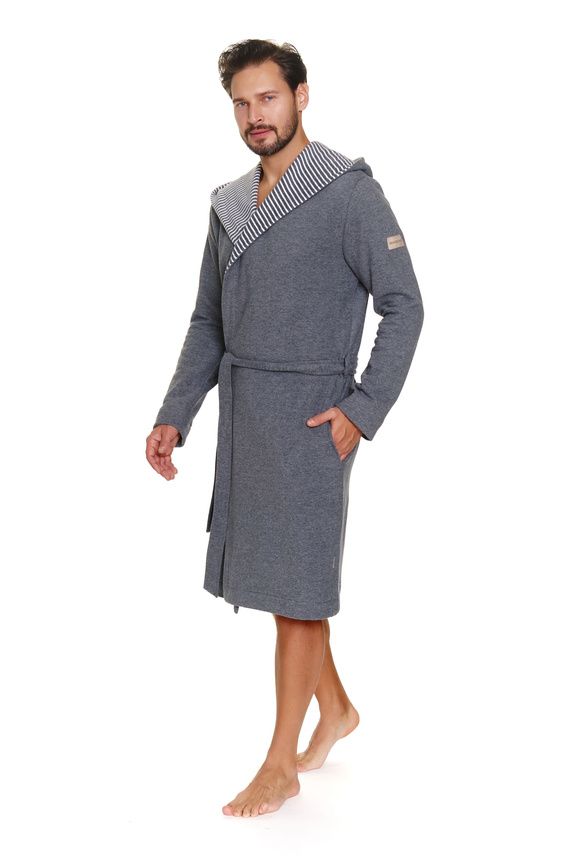 7230 Accappatoio da uomo Doctor Nap - cotone, cappuccio, finiture eleganti - grigio scuro