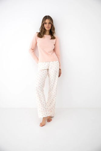 Pigiama donna Sensis Royal rosa-ecru in bambù e cotone pantaloni lunghi