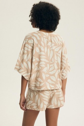 Pigiama Henderson Dextra donna 43688 pesca-viscosa, con zip, 3/4, stampa floreale