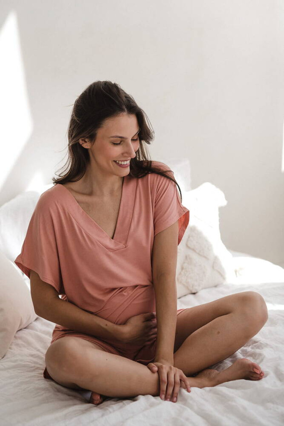Moon bambusowa bluzka od piżamy ciążowej do karmienia krótki rękaw Milk&Love herbaciana róża