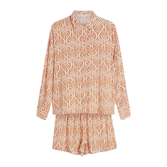Pigiama Henderson donna 43664 Denise peach- Viscosa, manica lunga, colletto, pantaloncini corti