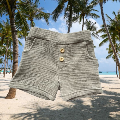 SZ55307 Mamatti pantaloncini estivi in mussola grigia con tasche e bottoni