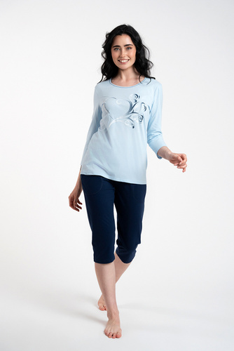 Arietta Pigiama da donna con maniche e pantaloni a 3/4 Moda italiana - blu
