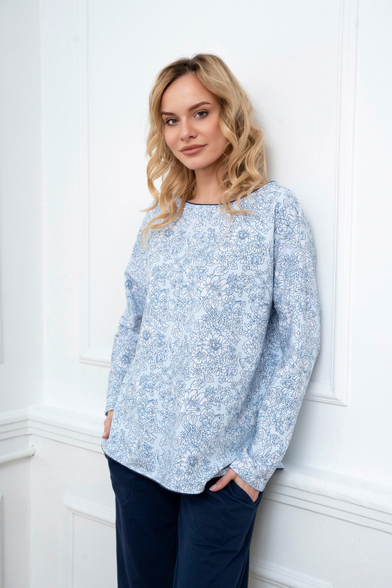 Gracjela Pigiama donna manica lunga, pantaloni lunghi Moda italiana - stampa blu/verde