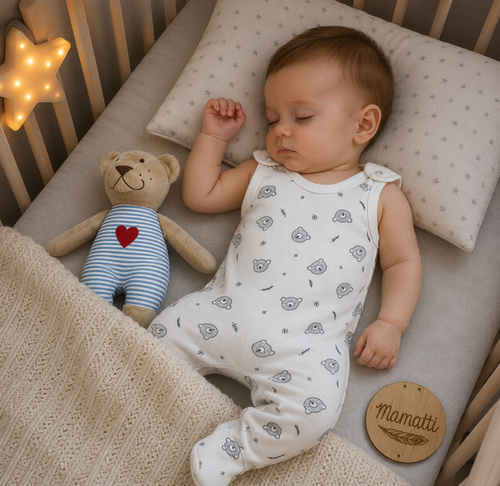 SC16430 Mamatti Pigiama neonato bianco con orsetti in cotone per corredino
