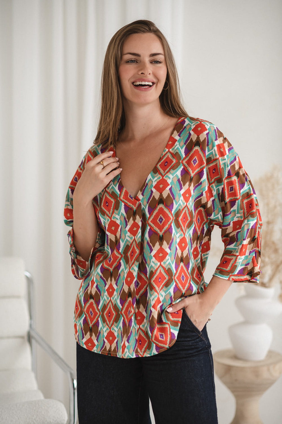 Blusa premaman Bahama Mama Milk&Love con stampa boho - viscosa, manica 3/4, oversize