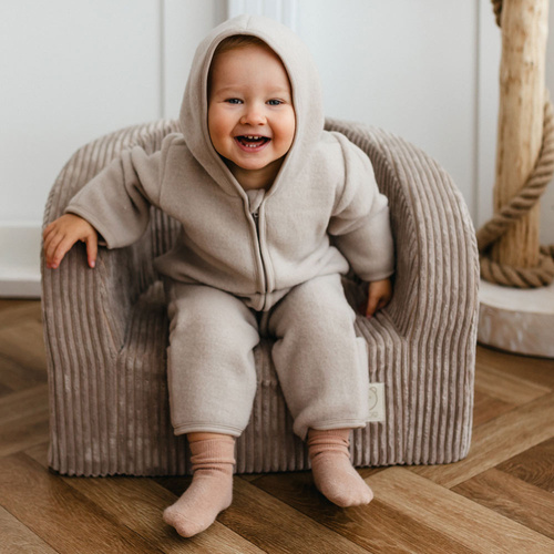 Tuta per neonato in lana merino Eevi - beige, morbida e traspirante