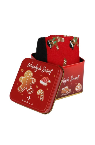 Calze da uomo Moraj CMLS700-007 rosse in cotone con motivo biscotti in foresta, 5% poliammide, 5% elastan