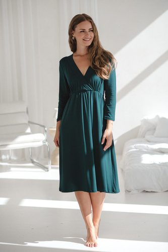 Star Light Camicia da notte in bambù per gravidanza e allattamento 7/8 Milk&Love verde bottiglia - traspirante, per l'ospedale, confortevole per l'allattamento al seno