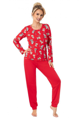 Pigiama donna Donna Bear Long rosso - pigiama caldo in cotone a maniche lunghe