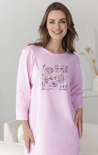 Camicia da notte donna Taro Selia 3636 100% cotone manica lunga fiori-lilla