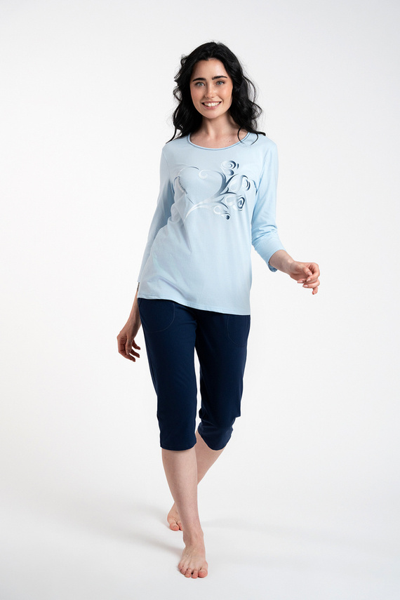 Arietta Pigiama da donna con maniche e pantaloni a 3/4 Moda italiana - blu