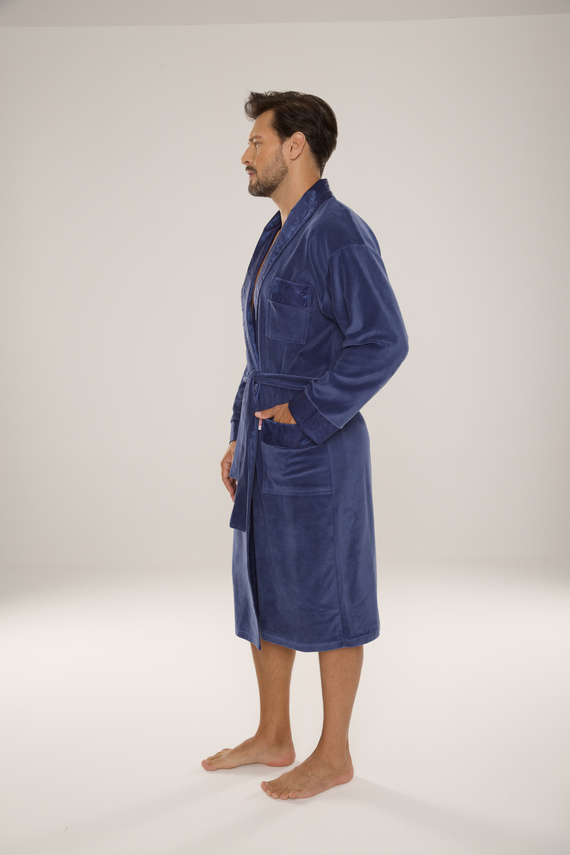 868 Nobile accappatoio da uomo in velluto De Lafense - elegante, morbido, pregiato, denim