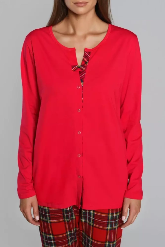 Pigiama da donna Zorza a maniche lunghe, pantaloni Moda Italiana - rosso/stampa