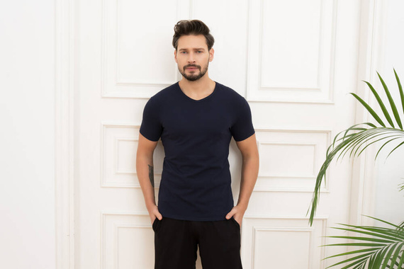 T-shirt Ikar da uomo, collo a lupetto Moda italiana - blu navy