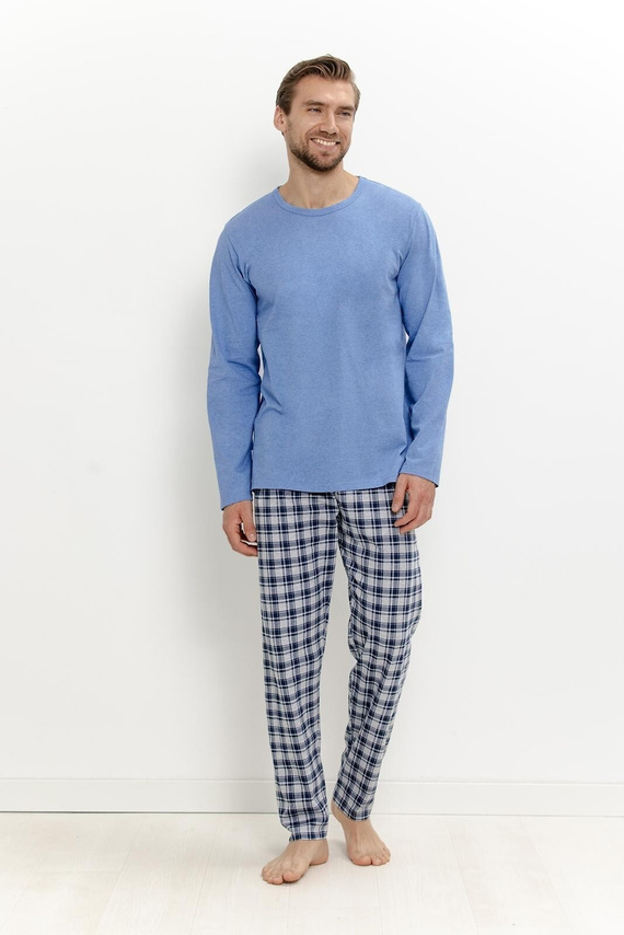 Pigiama Uomo Taro 3671 Luciano Blu Lunga in Cotone Comfort