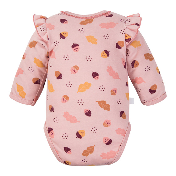 Body per neonati Fluffy Tails Eevi - rosa, manica lunga, volant sulle spalle