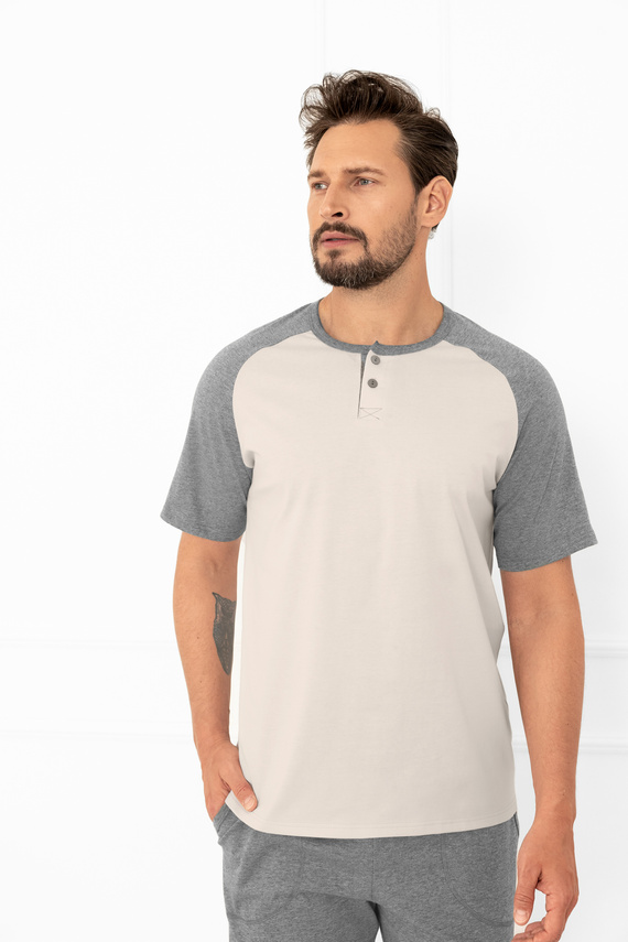 Pigiama da uomo Alexander Italian Fashion beige - cotone, polo e pantaloni