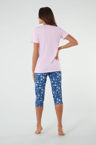 Pigiama donna manica corta, pantaloni 3/4 Moda italiana rosa/stampa