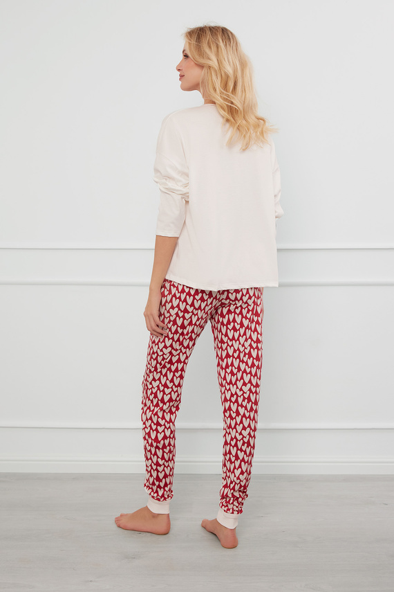 Evora Pigiama da donna manica lunga, pantalone lungo Moda italiana - ecrù/stampa