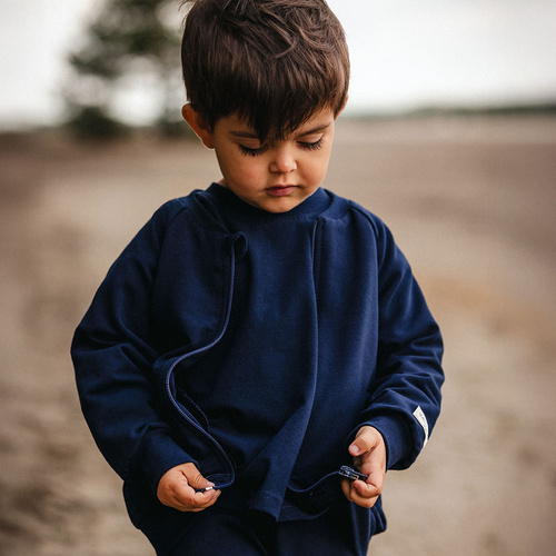 Simply Comfy Felpa bomber per bambini Eevi blu navy - cotone, leggera, senza cappuccio