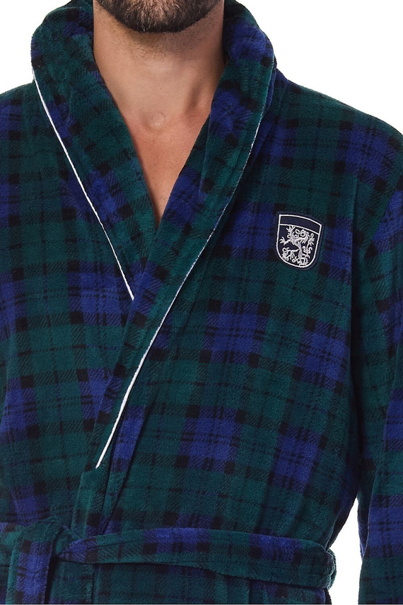 2456 BJ Accappatoio da uomo L&L blu navy - morbido, a quadri con colletto