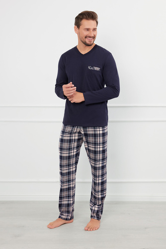Edwin Pigiama uomo manica lunga, pantaloni lunghi Moda italiana - blu navy/stampa