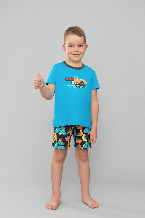 Pigiama da bambino a maniche corte, pantaloni Moda Italiana - turchese/stampa