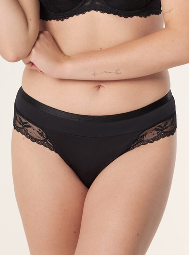 Slip bikini Petra Mefemi by Nipplex - nero, allacciato sul retro, microfibra, taglio leggermente alto, ultra femminile e comodo