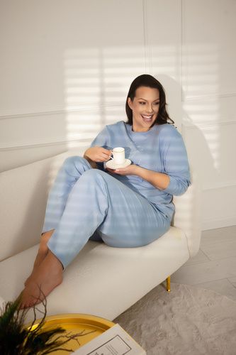 Pigiama da donna Ksara Italian Fashion - cotone, manica lunga e pantaloni con tasche - acciaio