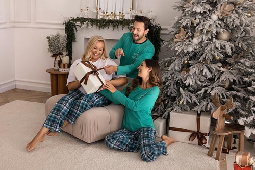 Pigiama uomo Regina 507 verde - lungo in cotone, camicia stampata e pantaloni a quadri